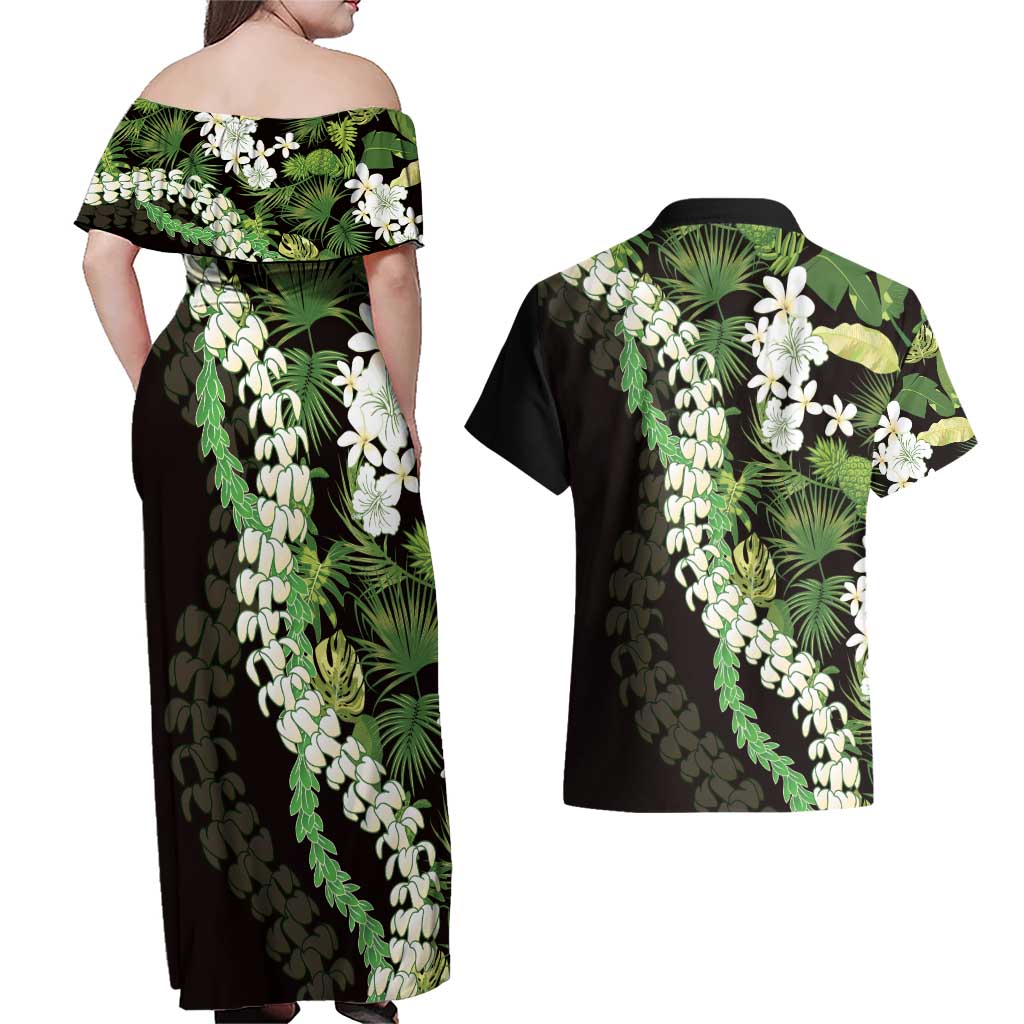 Omaomao Aloha Hawaii Lei Couples Matching Off Shoulder Maxi Dress and Hawaiian Shirt Tropical Flowers Elegant Vibe - Polynesian Pride