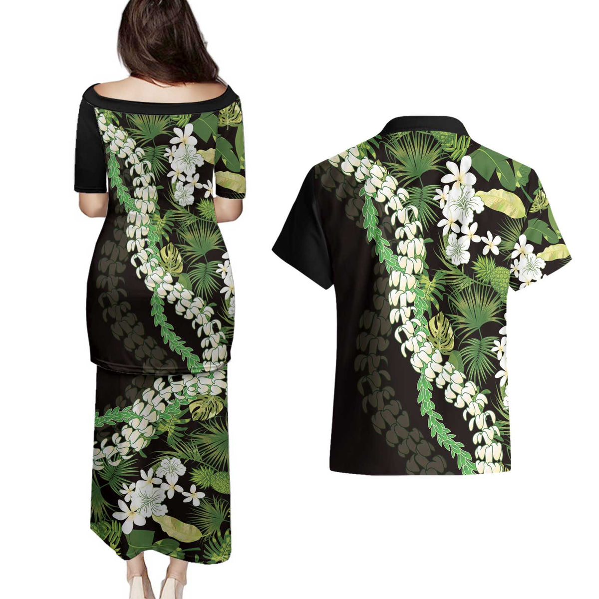 Omaomao Aloha Hawaii Lei Couples Matching Puletasi and Hawaiian Shirt Tropical Flowers Elegant Vibe - Polynesian Pride