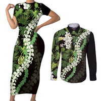 Omaomao Aloha Hawaii Lei Couples Matching Short Sleeve Bodycon Dress and Long Sleeve Button Shirt Tropical Flowers Elegant Vibe - Polynesian Pride