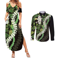 Omaomao Aloha Hawaii Lei Couples Matching Summer Maxi Dress and Long Sleeve Button Shirt Tropical Flowers Elegant Vibe - Polynesian Pride
