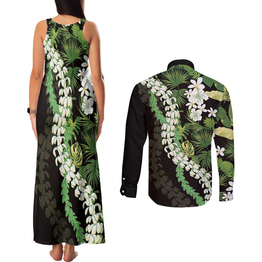 Omaomao Aloha Hawaii Lei Couples Matching Tank Maxi Dress and Long Sleeve Button Shirt Tropical Flowers Elegant Vibe - Polynesian Pride