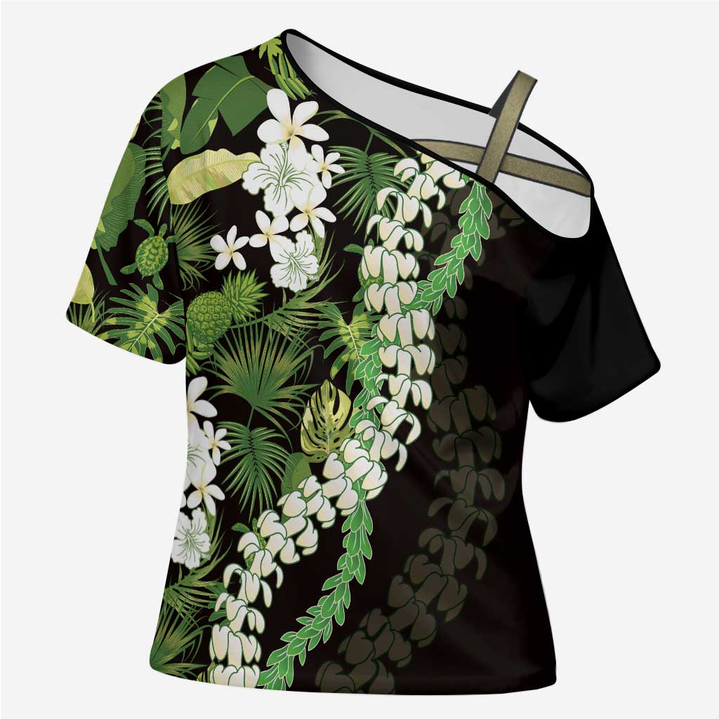Omaomao Aloha Hawaii Lei Cross Shoulder Shirt Tropical Flowers Elegant Vibe - Polynesian Pride