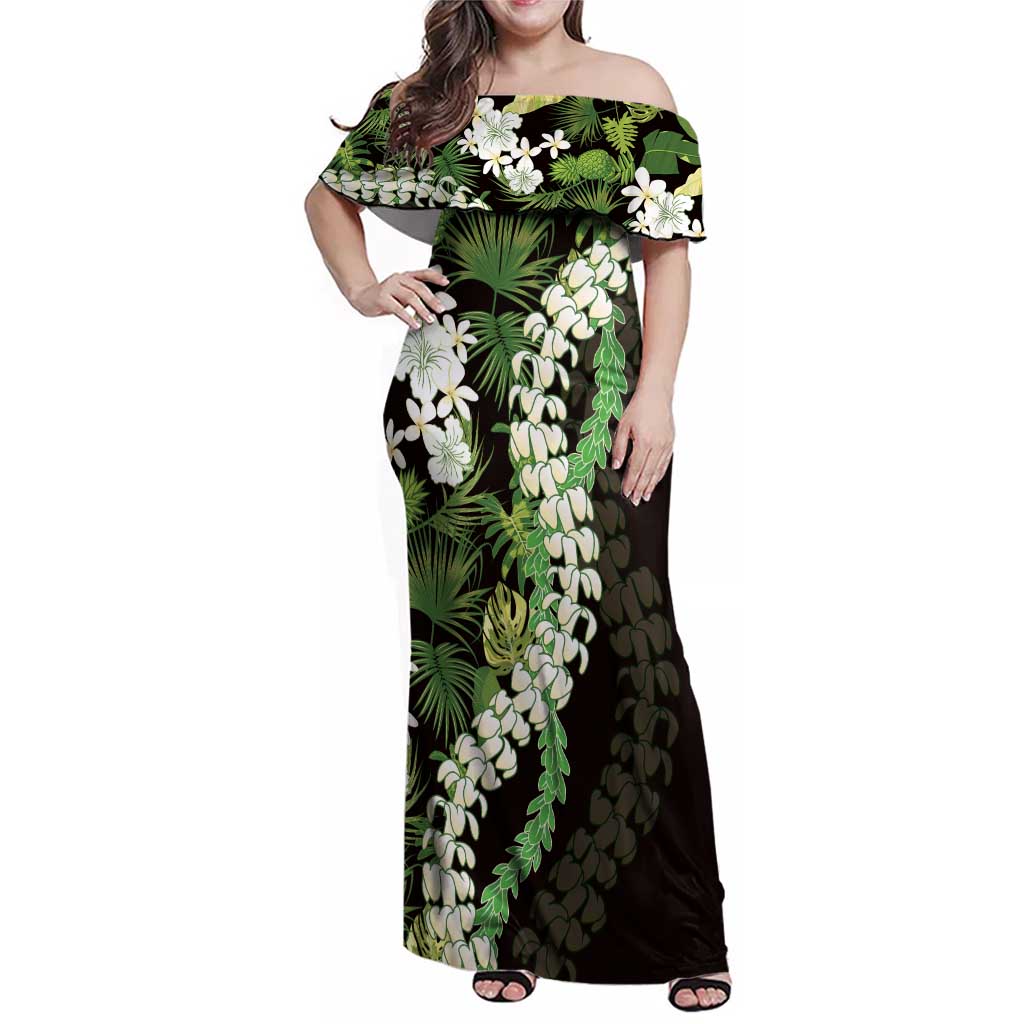 Omaomao Aloha Hawaii Lei Family Matching Off Shoulder Maxi Dress and Hawaiian Shirt Tropical Flowers Elegant Vibe - Polynesian Pride