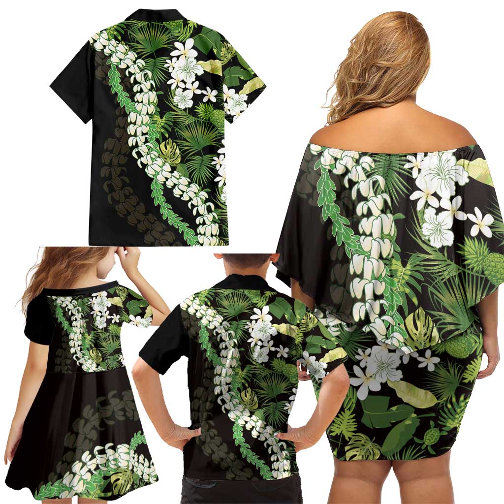 Omaomao Aloha Hawaii Lei Family Matching Off Shoulder Short Dress and Hawaiian Shirt Tropical Flowers Elegant Vibe - Polynesian Pride