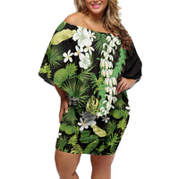 Omaomao Aloha Hawaii Lei Family Matching Off Shoulder Short Dress and Hawaiian Shirt Tropical Flowers Elegant Vibe - Polynesian Pride