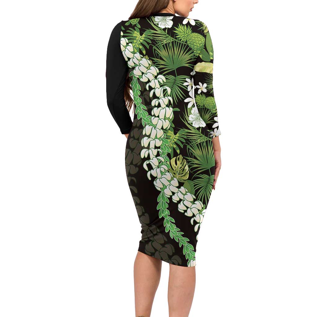 Omaomao Aloha Hawaii Lei Long Sleeve Bodycon Dress Tropical Flowers Elegant Vibe - Polynesian Pride