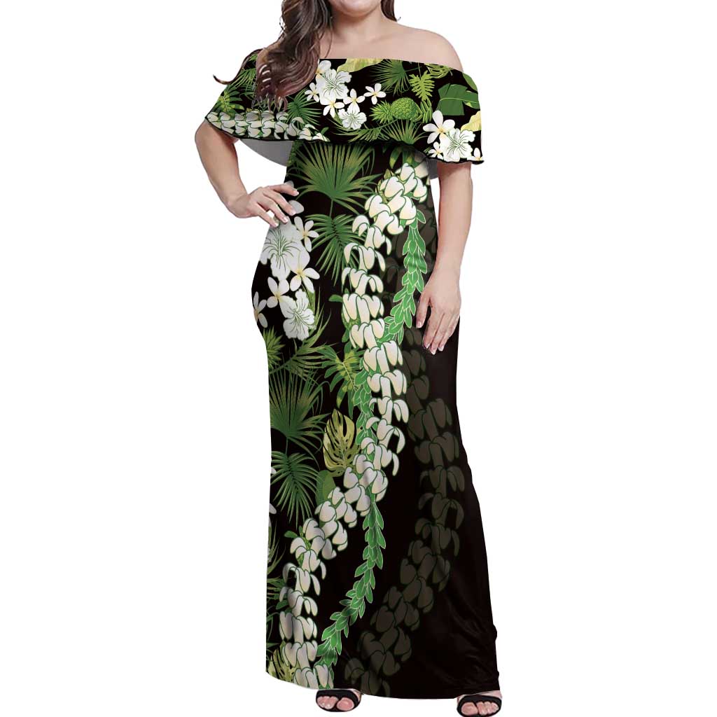 Omaomao Aloha Hawaii Lei Off Shoulder Maxi Dress Tropical Flowers Elegant Vibe - Polynesian Pride