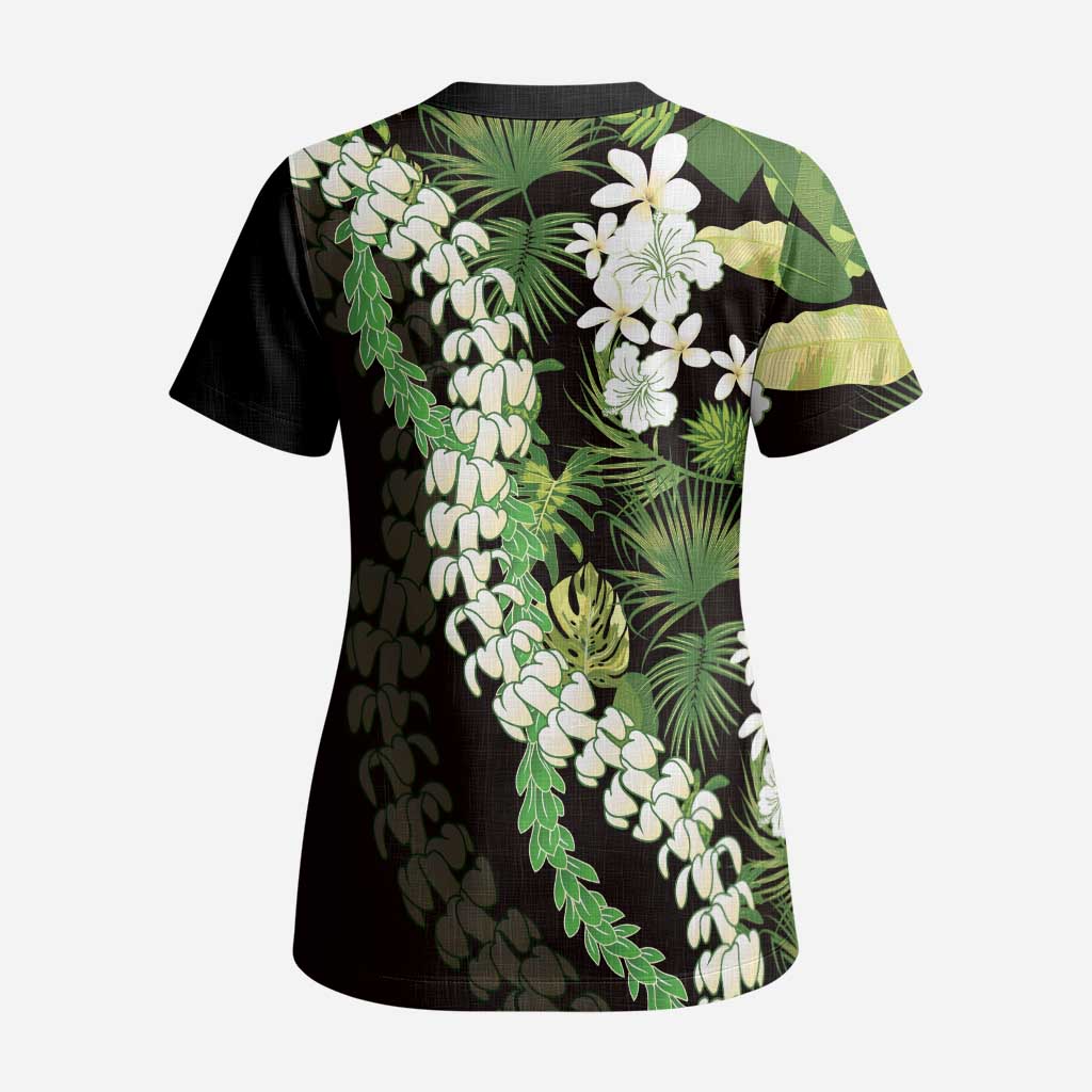 Omaomao Aloha Hawaii Lei Scrub Top Tropical Flowers Elegant Vibe - Polynesian Pride