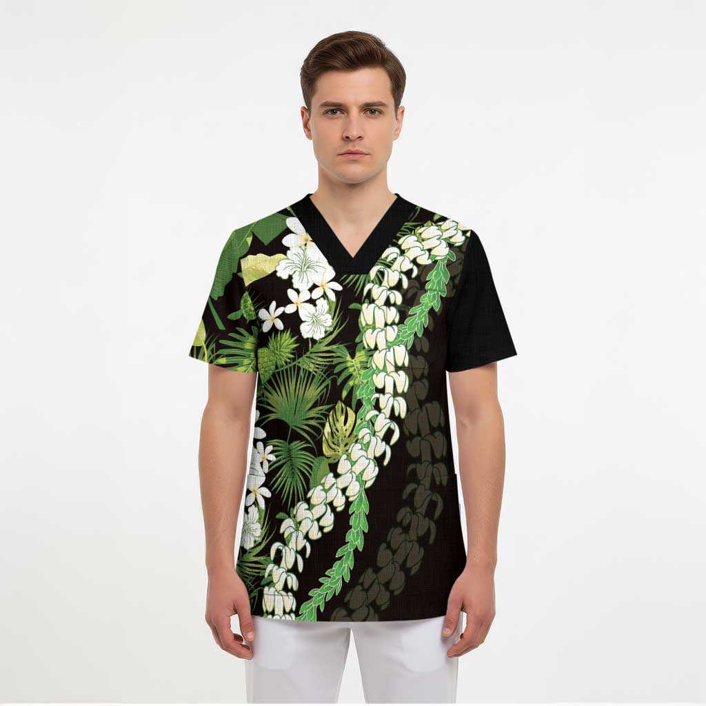 Omaomao Aloha Hawaii Lei Scrub Top Tropical Flowers Elegant Vibe - Polynesian Pride