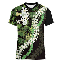 Omaomao Aloha Hawaii Lei Women V-Neck T-Shirt Tropical Flowers Elegant Vibe - Polynesian Pride