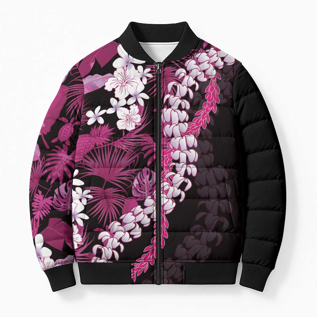 Akala Aloha Hawaii Lei Bomber Puffer Jacket Tropical Flowers Elegant Vibe - Polynesian Pride