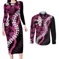 Akala Aloha Hawaii Lei Couples Matching Long Sleeve Bodycon Dress and Long Sleeve Button Shirt Tropical Flowers Elegant Vibe - Polynesian Pride
