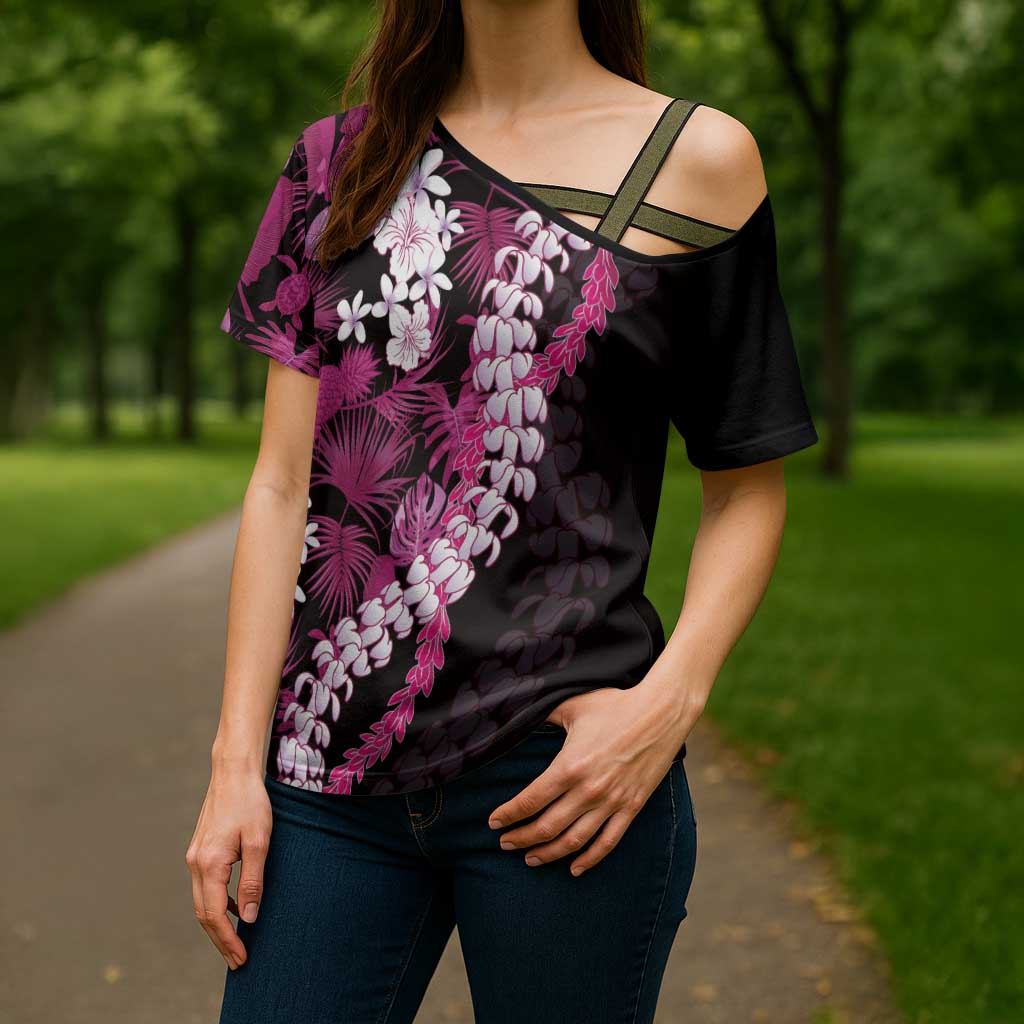 Akala Aloha Hawaii Lei Cross Shoulder Shirt Tropical Flowers Elegant Vibe - Polynesian Pride