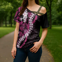 Akala Aloha Hawaii Lei Cross Shoulder Shirt Tropical Flowers Elegant Vibe - Polynesian Pride