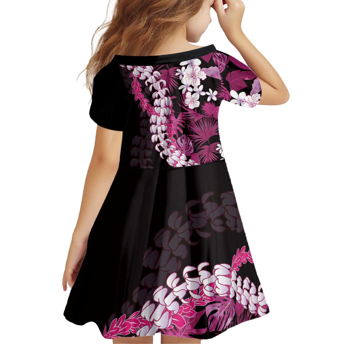 Akala Aloha Hawaii Lei Kid Short Sleeve Dress Tropical Flowers Elegant Vibe - Polynesian Pride