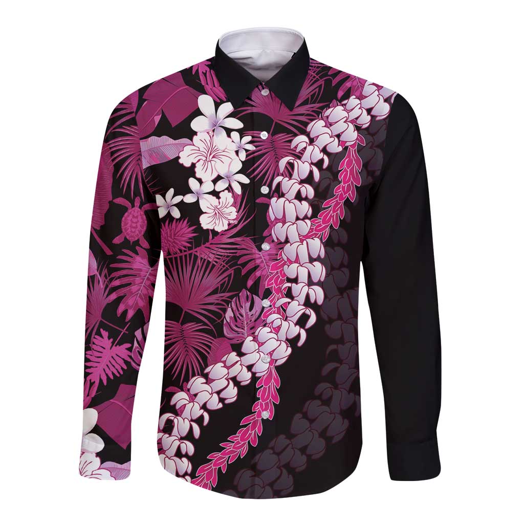 Akala Aloha Hawaii Lei Long Sleeve Button Shirt Tropical Flowers Elegant Vibe - Polynesian Pride