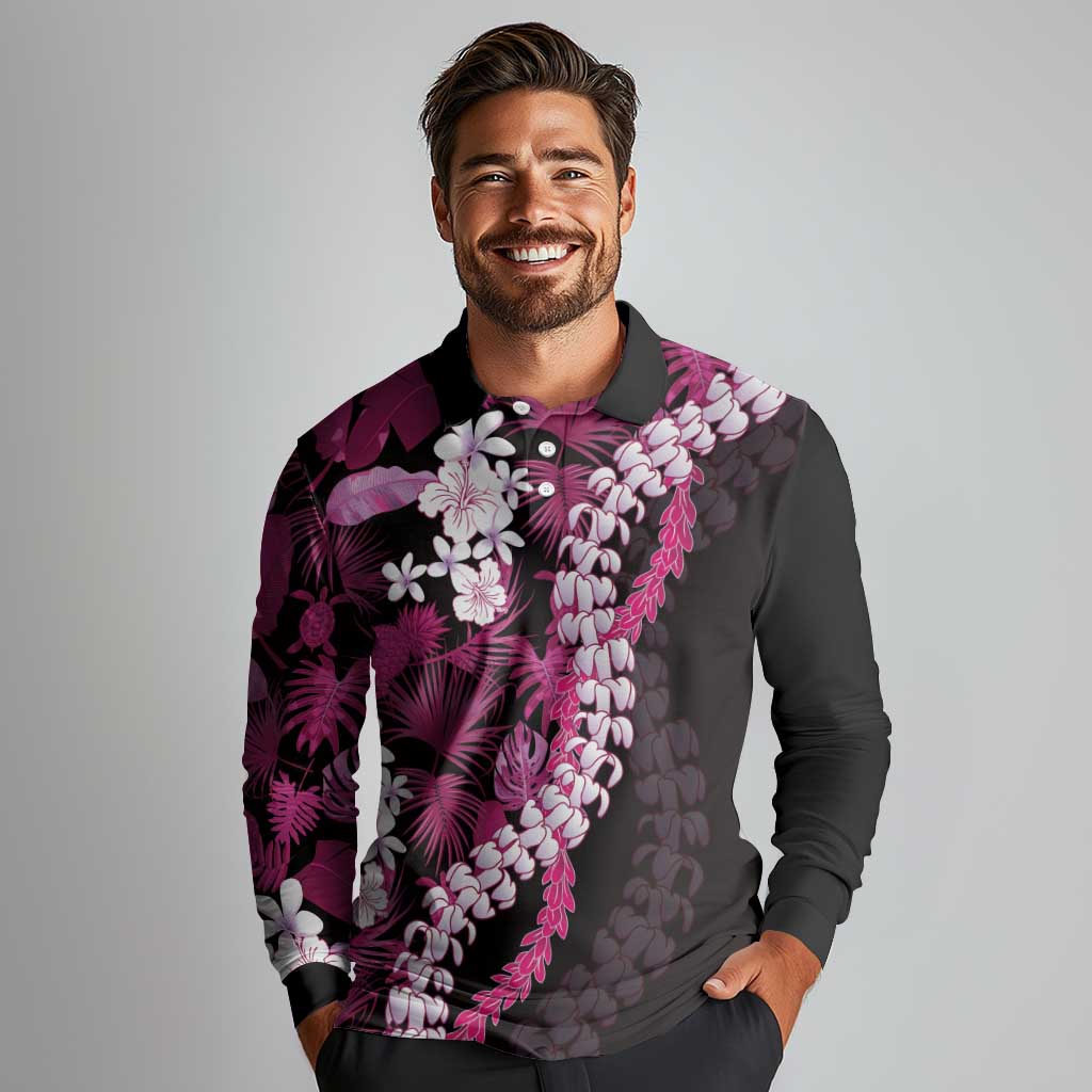 Akala Aloha Hawaii Lei Long Sleeve Polo Shirt Tropical Flowers Elegant Vibe - Polynesian Pride