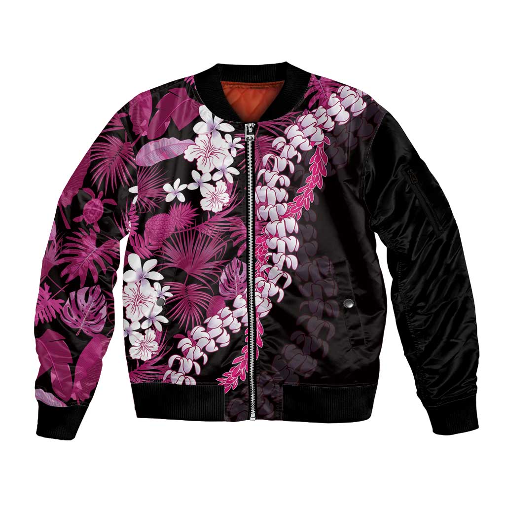 Akala Aloha Hawaii Lei Sleeve Zip Bomber Jacket Tropical Flowers Elegant Vibe - Polynesian Pride