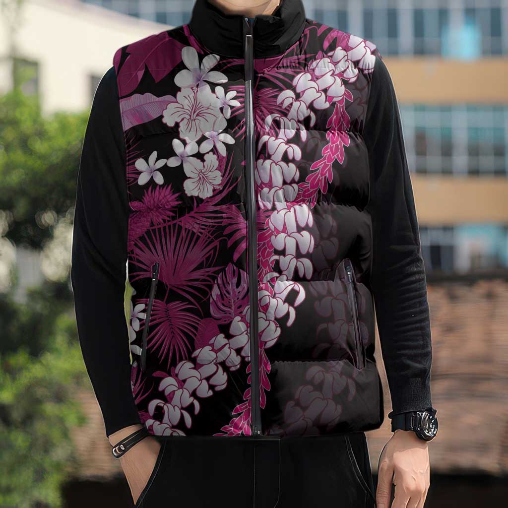Akala Aloha Hawaii Lei Sleeveless Puffer Jacket Tropical Flowers Elegant Vibe - Polynesian Pride