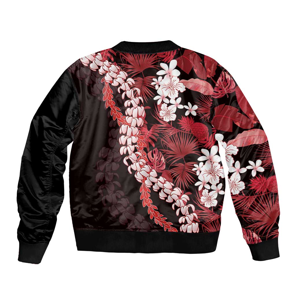 Ulaula Aloha Hawaii Lei Bomber Jacket Tropical Flowers Elegant Vibe - Polynesian Pride