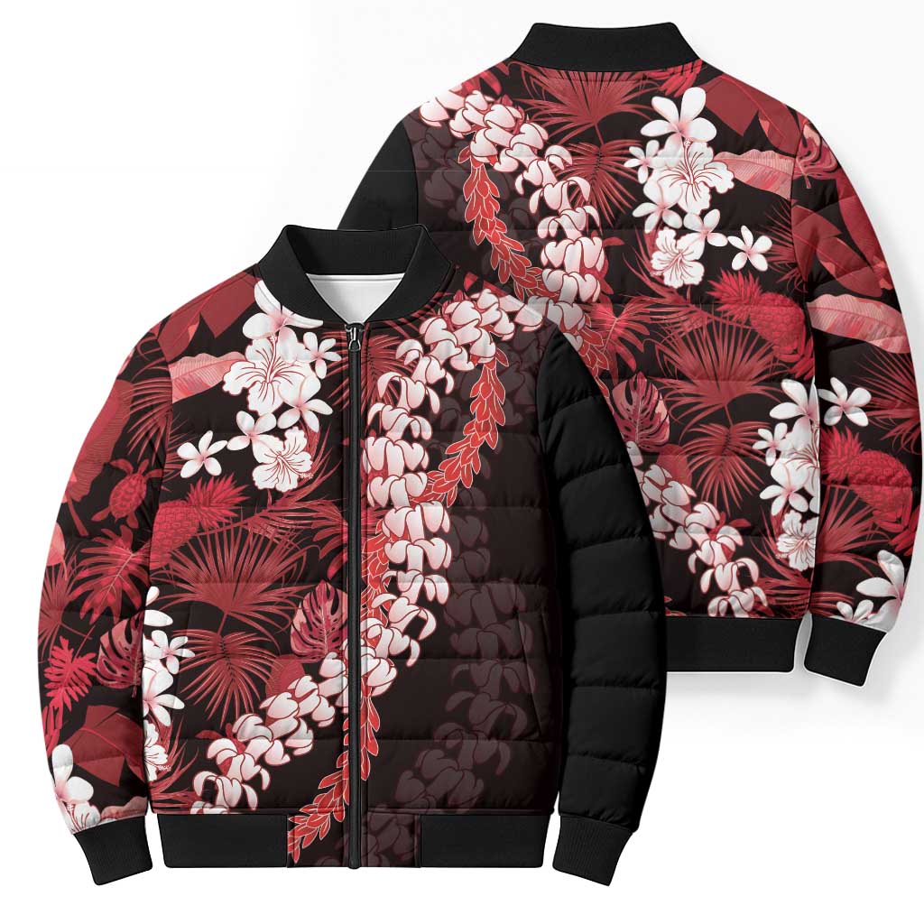 Ulaula Aloha Hawaii Lei Bomber Puffer Jacket Tropical Flowers Elegant Vibe - Polynesian Pride