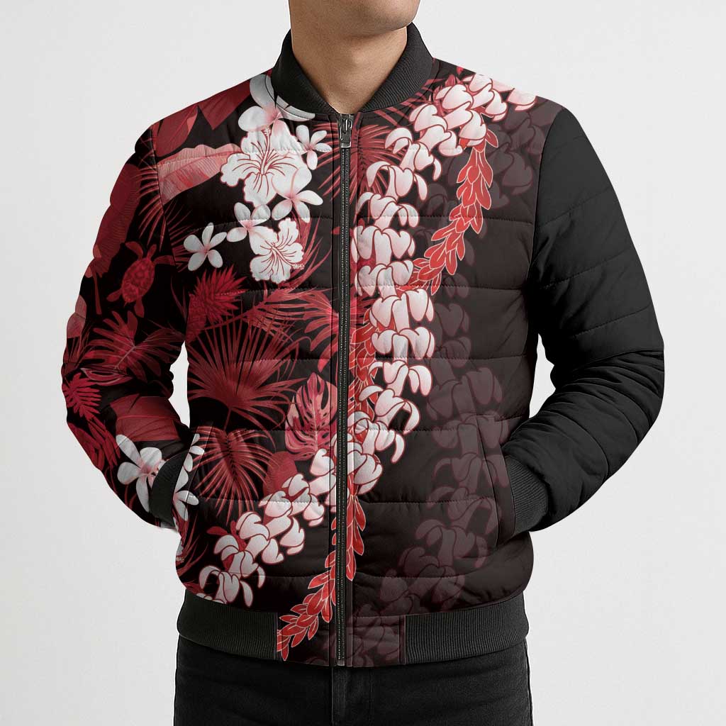 Ulaula Aloha Hawaii Lei Bomber Puffer Jacket Tropical Flowers Elegant Vibe - Polynesian Pride