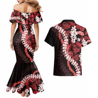 Ulaula Aloha Hawaii Lei Couples Matching Mermaid Dress and Hawaiian Shirt Tropical Flowers Elegant Vibe - Polynesian Pride