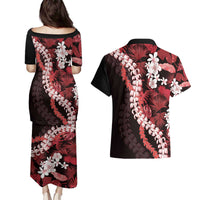 Ulaula Aloha Hawaii Lei Couples Matching Puletasi and Hawaiian Shirt Tropical Flowers Elegant Vibe - Polynesian Pride