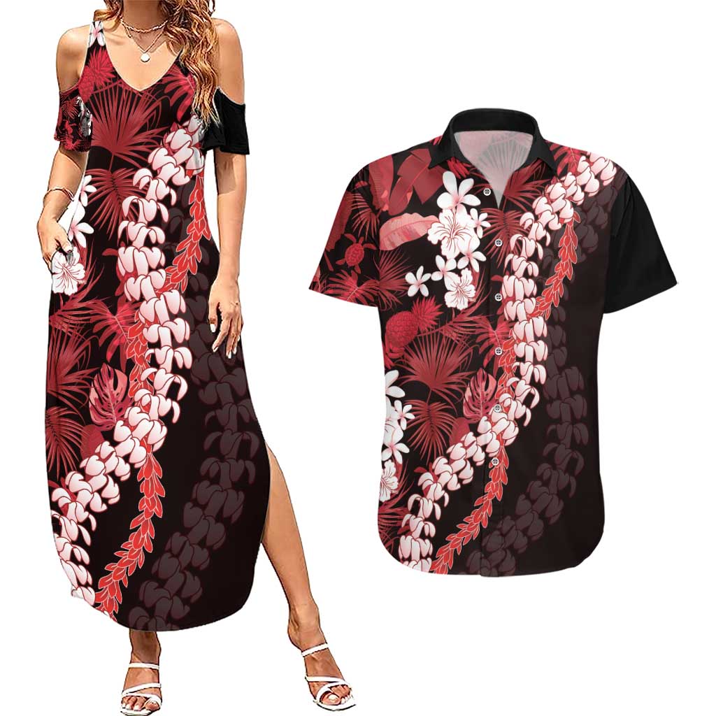 Ulaula Aloha Hawaii Lei Couples Matching Summer Maxi Dress and Hawaiian Shirt Tropical Flowers Elegant Vibe - Polynesian Pride