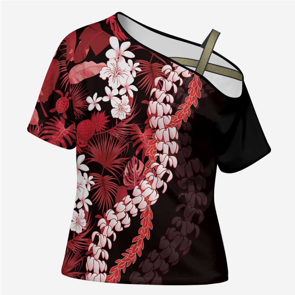 Ulaula Aloha Hawaii Lei Cross Shoulder Shirt Tropical Flowers Elegant Vibe - Polynesian Pride