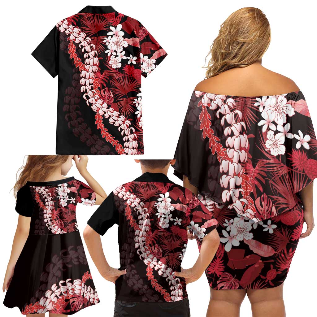 Ulaula Aloha Hawaii Lei Family Matching Off Shoulder Short Dress and Hawaiian Shirt Tropical Flowers Elegant Vibe - Polynesian Pride