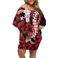 Ulaula Aloha Hawaii Lei Family Matching Off Shoulder Short Dress and Hawaiian Shirt Tropical Flowers Elegant Vibe - Polynesian Pride