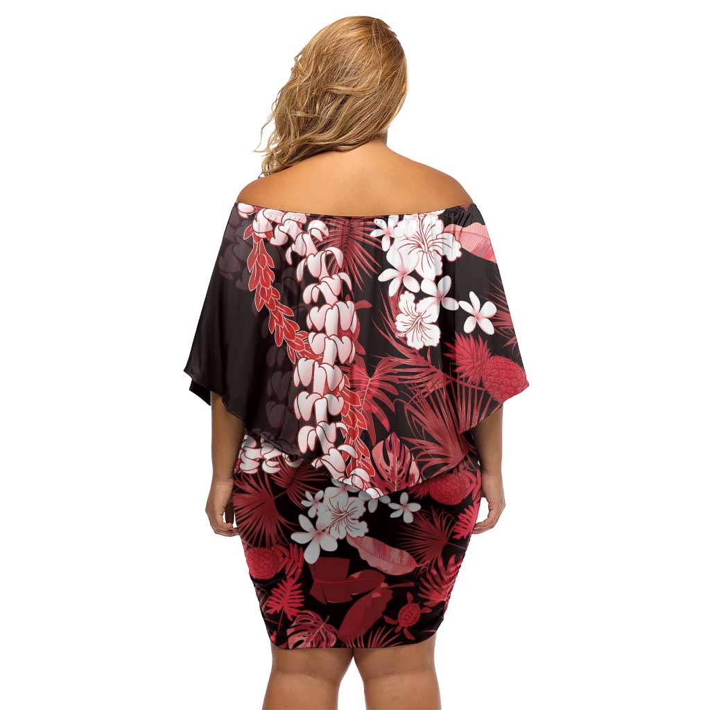 Ulaula Aloha Hawaii Lei Family Matching Off Shoulder Short Dress and Hawaiian Shirt Tropical Flowers Elegant Vibe - Polynesian Pride
