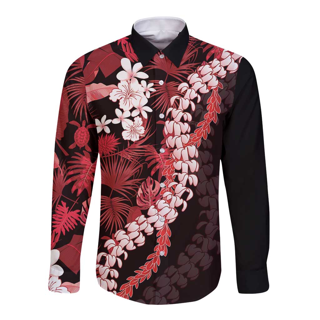 Ulaula Aloha Hawaii Lei Long Sleeve Button Shirt Tropical Flowers Elegant Vibe - Polynesian Pride