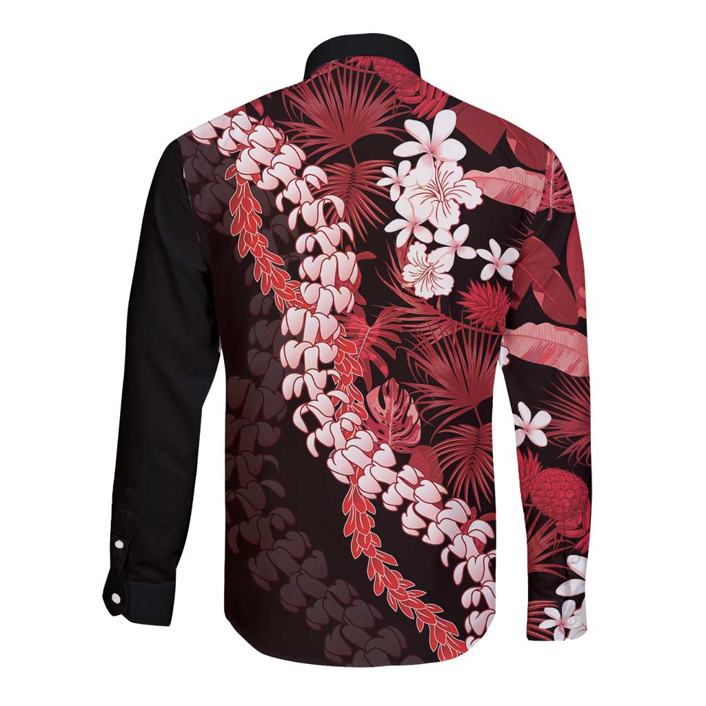 Ulaula Aloha Hawaii Lei Long Sleeve Button Shirt Tropical Flowers Elegant Vibe - Polynesian Pride