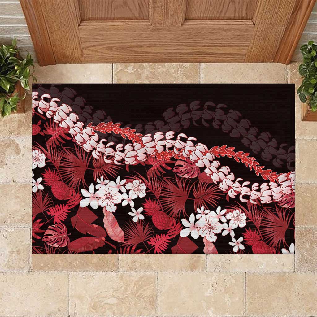 Ulaula Aloha Hawaii Lei Rubber Doormat Tropical Flowers Elegant Vibe - Polynesian Pride