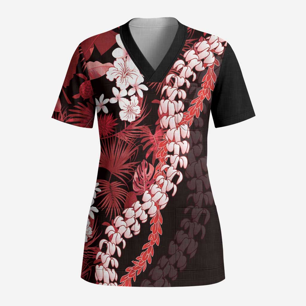 Ulaula Aloha Hawaii Lei Scrub Top Tropical Flowers Elegant Vibe - Polynesian Pride