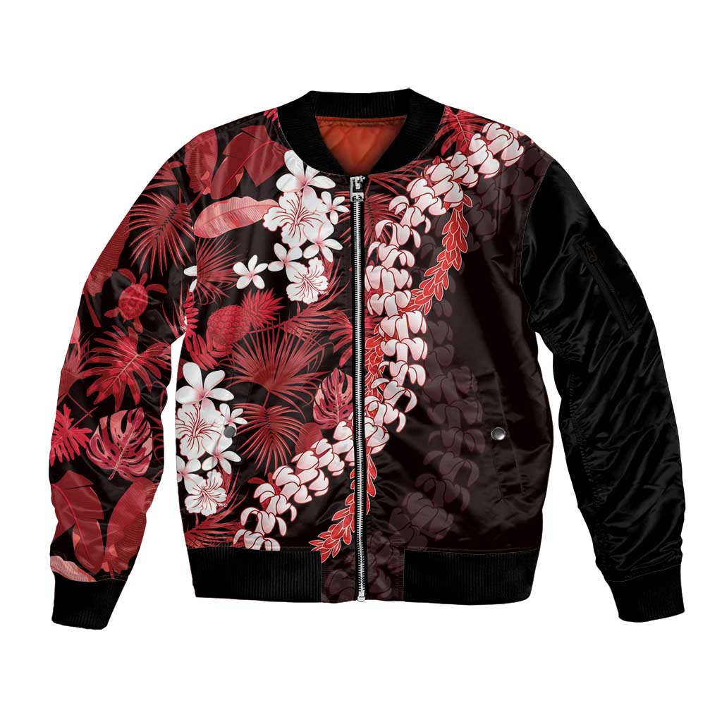 Ulaula Aloha Hawaii Lei Sleeve Zip Bomber Jacket Tropical Flowers Elegant Vibe - Polynesian Pride