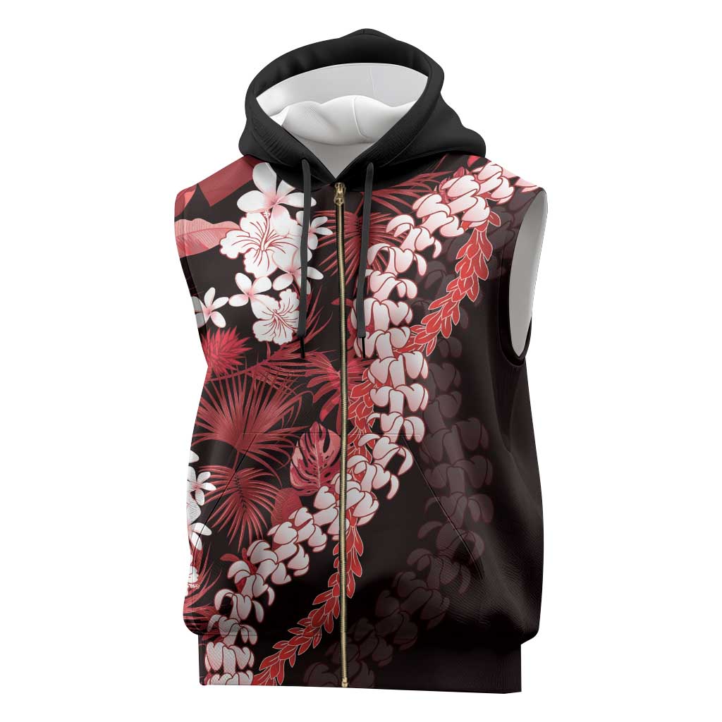 Ulaula Aloha Hawaii Lei Sleeveless Zip Hoodie Tropical Flowers Elegant Vibe - Polynesian Pride