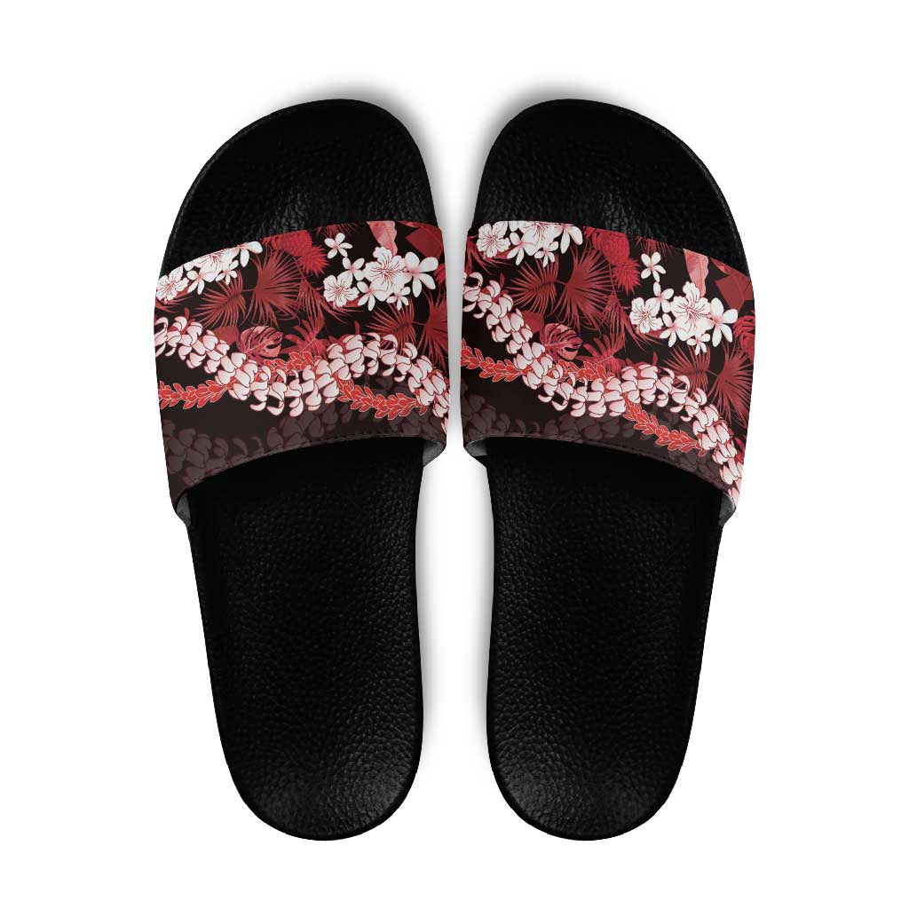 Ulaula Aloha Hawaii Lei Slide Sandals Tropical Flowers Elegant Vibe LT14 Red - Polynesian Pride