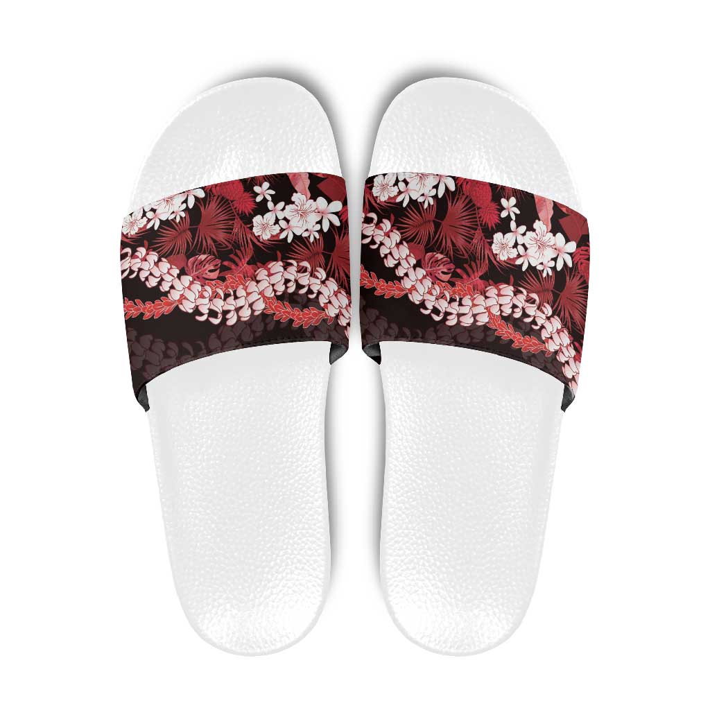 Ulaula Aloha Hawaii Lei Slide Sandals Tropical Flowers Elegant Vibe LT14 Red - Polynesian Pride