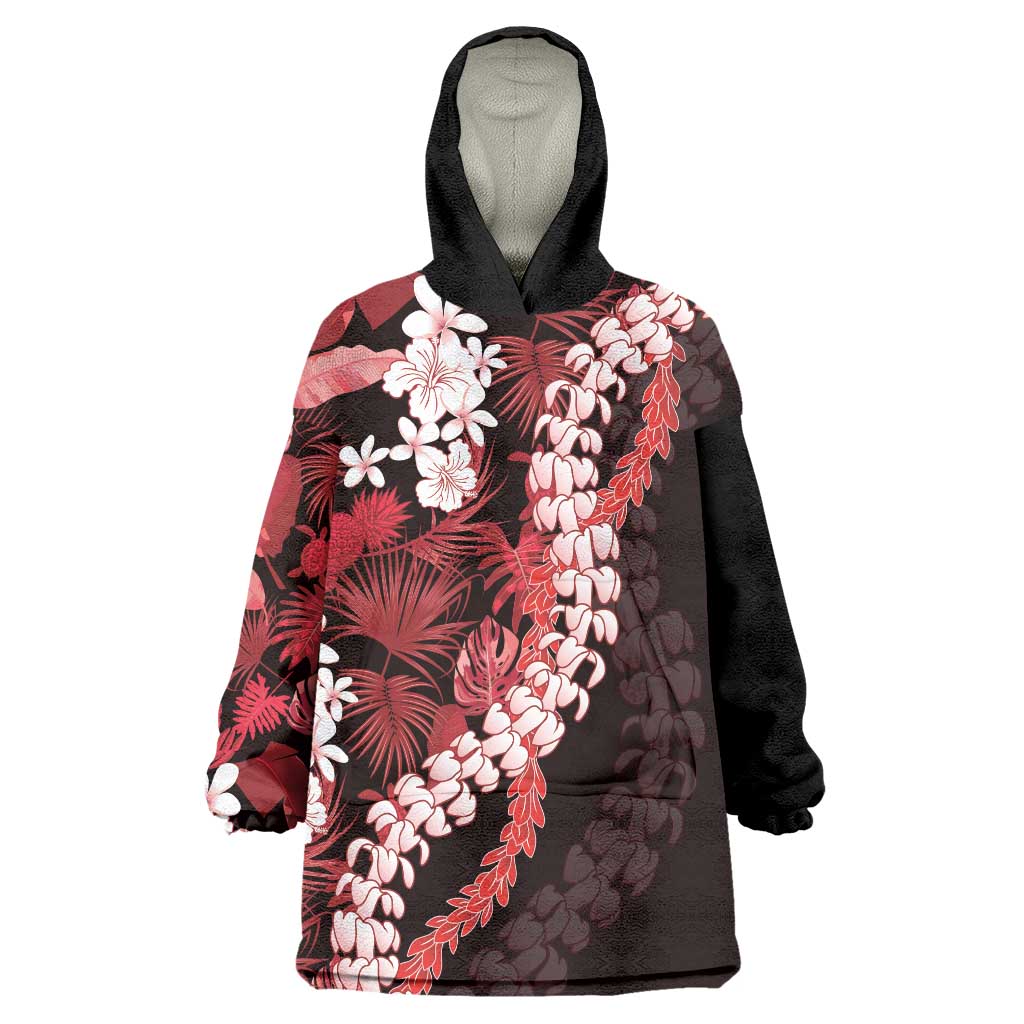 Ulaula Aloha Hawaii Lei Wearable Blanket Hoodie Tropical Flowers Elegant Vibe - Polynesian Pride