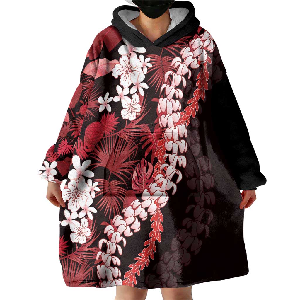 Ulaula Aloha Hawaii Lei Wearable Blanket Hoodie Tropical Flowers Elegant Vibe - Polynesian Pride