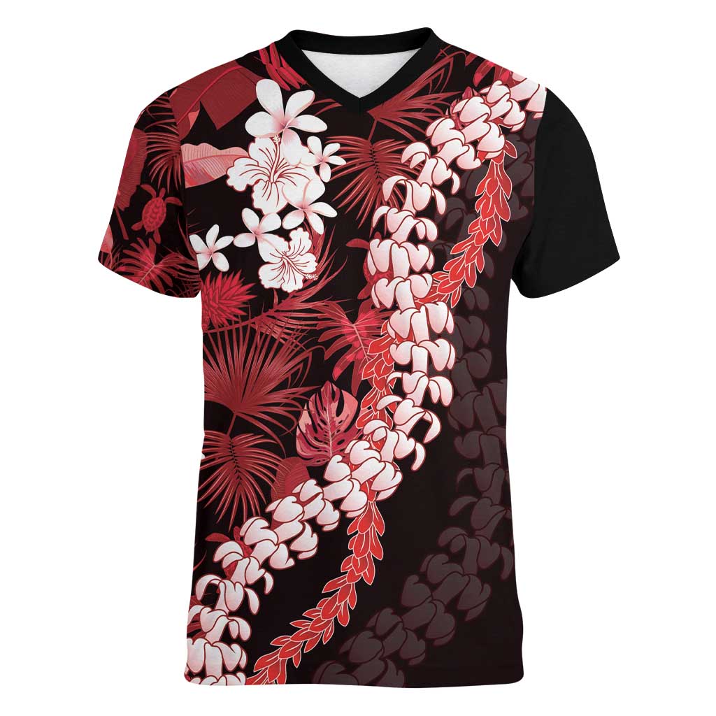 Ulaula Aloha Hawaii Lei Women V-Neck T-Shirt Tropical Flowers Elegant Vibe - Polynesian Pride