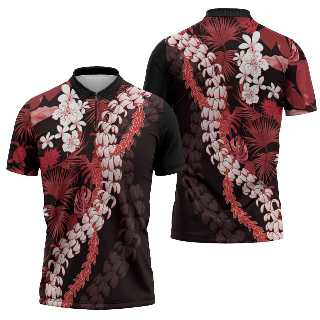 Ulaula Aloha Hawaii Lei Zipper Polo Shirt Tropical Flowers Elegant Vibe - Polynesian Pride