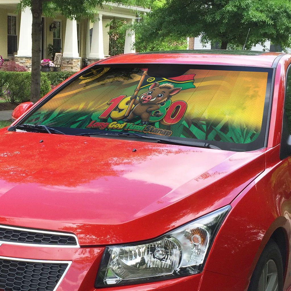 Vanuatu Independence Day Auto Sun Shade Chibi Boar Proud To Be A Ni-Van LT14 - Polynesian Pride