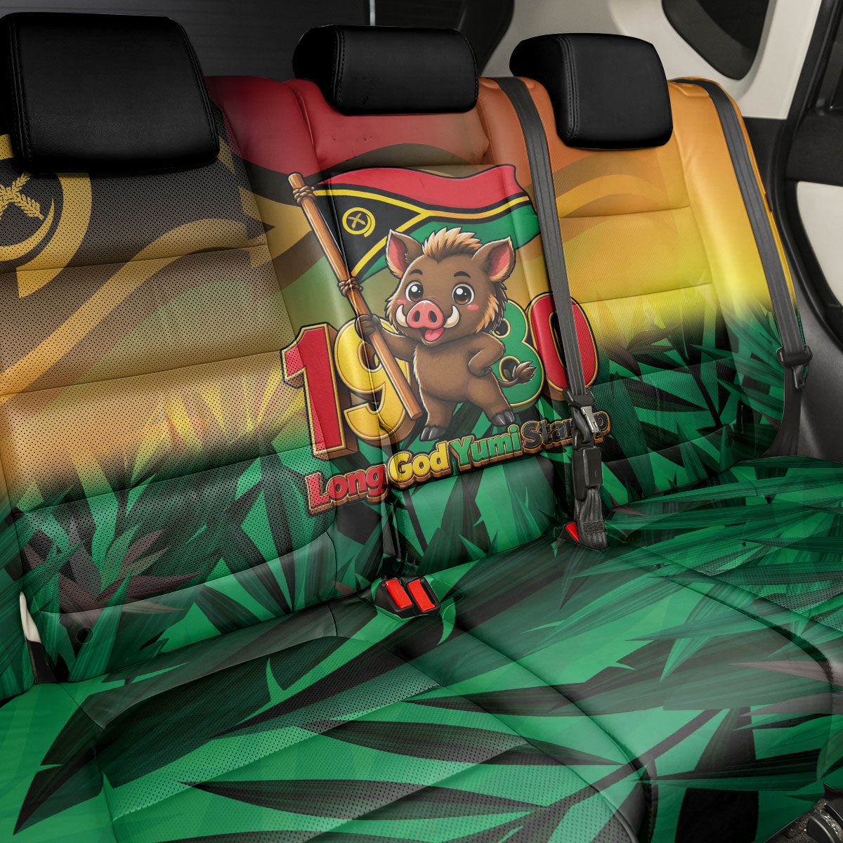 Vanuatu Independence Day Back Car Seat Cover Chibi Boar Proud To Be A Ni-Van LT14 - Polynesian Pride
