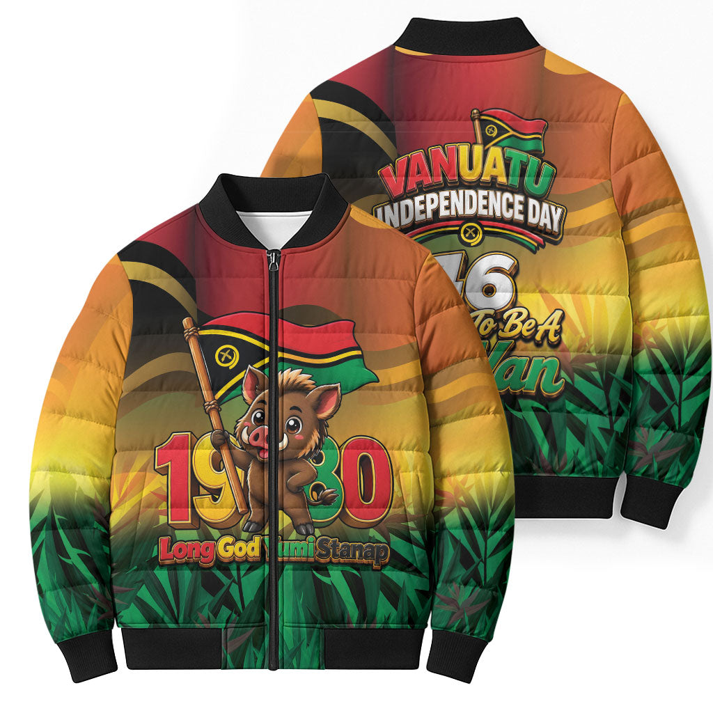 Vanuatu Independence Day Bomber Puffer Jacket Chibi Boar Proud To Be A Ni-Van LT14 - Polynesian Pride