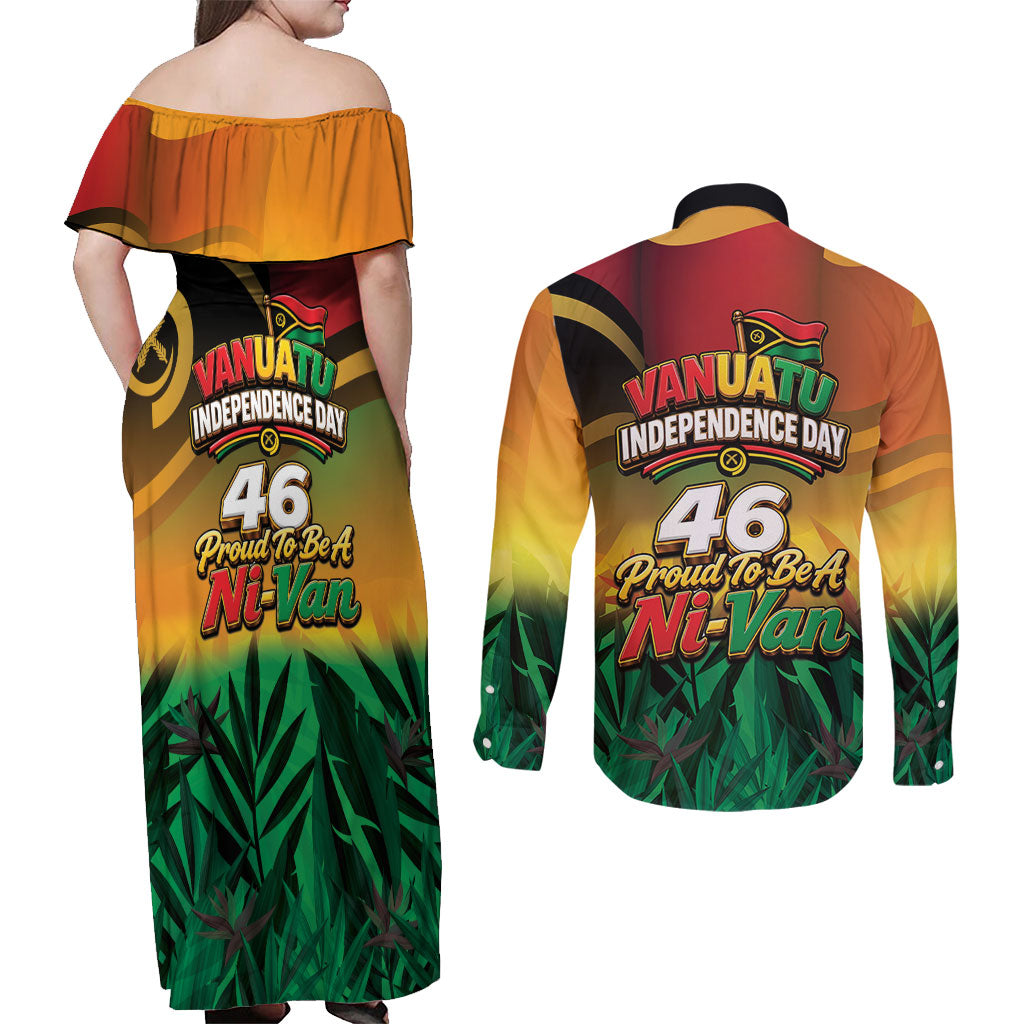Vanuatu Independence Day Couples Matching Off Shoulder Maxi Dress and Long Sleeve Button Shirt Chibi Boar Proud To Be A Ni-Van LT14 - Polynesian Pride