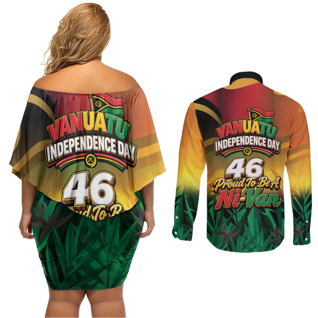Vanuatu Independence Day Couples Matching Off Shoulder Short Dress and Long Sleeve Button Shirt Chibi Boar Proud To Be A Ni-Van LT14 - Polynesian Pride